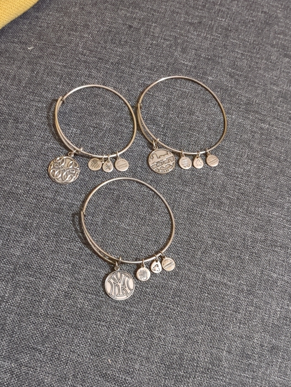 Alex and Ani Silver-Tone Charm Bangle Trio with Team and Logo Charms